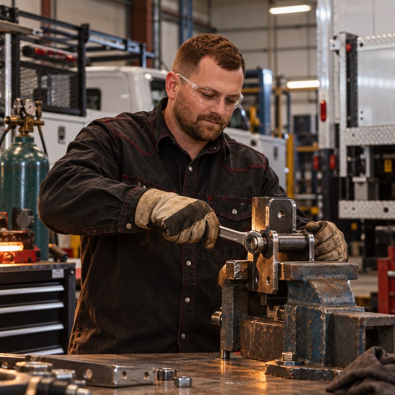 Kyle Shannon doing fleet fabrication and pipe welding at the HRT Mobile Welding shop in Livermore